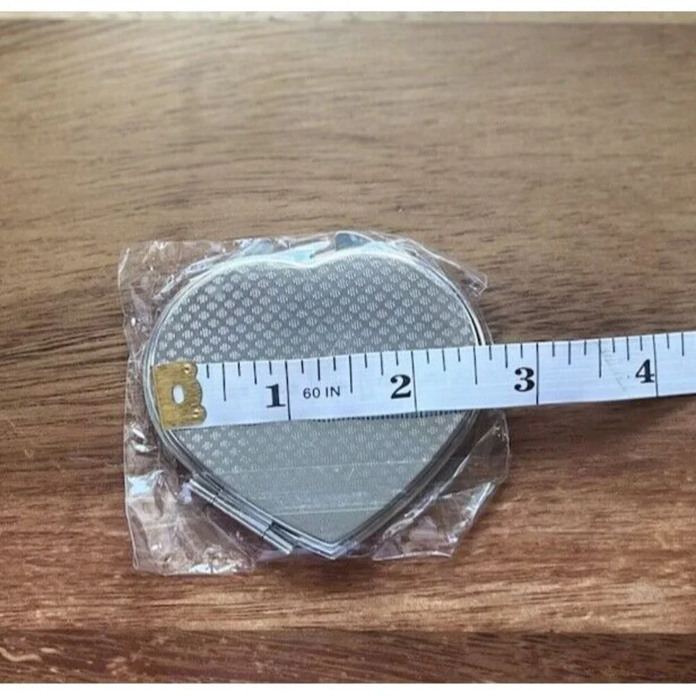 Modela Silver Heart Shaped Glitter Compact Mirror‎ Travel Size NWT